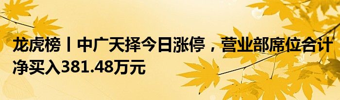龙虎榜丨中广天择今日涨停，营业部席位合计净买入381.48万元