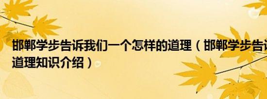 邯郸学步告诉我们一个怎样的道理（邯郸学步告诉我们什么道理知识介绍）