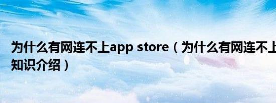 为什么有网连不上app store（为什么有网连不上appstore知识介绍）