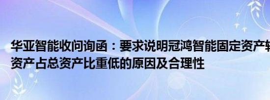 华亚智能收问询函：要求说明冠鸿智能固定资产较少 非流动资产占总资产比重低的原因及合理性