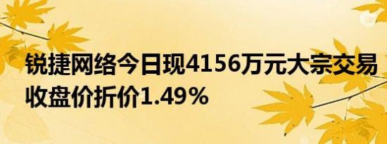 锐捷网络今日现4156万元大宗交易，较市场收盘价折价1.49%