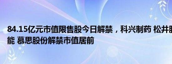 84.15亿元市值限售股今日解禁，科兴制药 松井股份 思进智能 慕思股份解禁市值居前