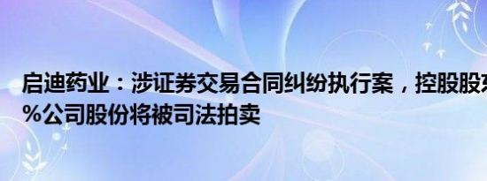 启迪药业：涉证券交易合同纠纷执行案，控股股东所持4.27%公司股份将被司法拍卖