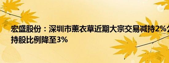 宏盛股份：深圳市薰衣草近期大宗交易减持2%公司股份，持股比例降至3%