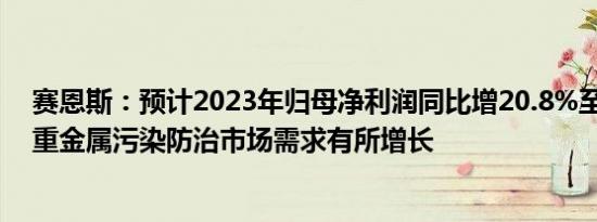 赛恩斯：预计2023年归母净利润同比增20.8%至29.86%，重金属污染防治市场需求有所增长