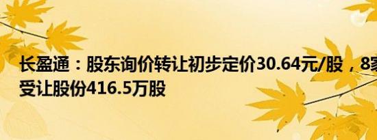 长盈通：股东询价转让初步定价30.64元/股，8家受让方拟受让股份416.5万股