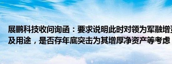 展鹏科技收问询函：要求说明此时对领为军融增资具体原因及用途，是否存年底突击为其增厚净资产等考虑