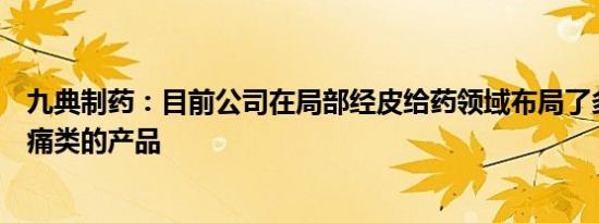 九典制药：目前公司在局部经皮给药领域布局了多个消炎镇痛类的产品