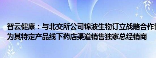 智云健康：与北交所公司锦波生物订立战略合作协议，将成为其特定产品线下药店渠道销售独家总经销商