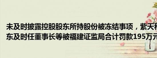 未及时披露控股股东所持股份被冻结事项，紫天科技 控股股东及时任董事长等被福建证监局合计罚款195万元