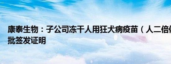 康泰生物：子公司冻干人用狂犬病疫苗（人二倍体细胞）获批签发证明