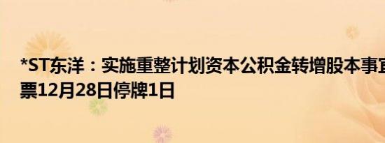 *ST东洋：实施重整计划资本公积金转增股本事宜，公司股票12月28日停牌1日