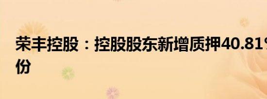 荣丰控股：控股股东新增质押40.81%公司股份