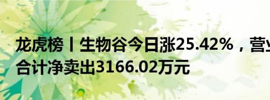 龙虎榜丨生物谷今日涨25.42%，营业部席位合计净卖出3166.02万元