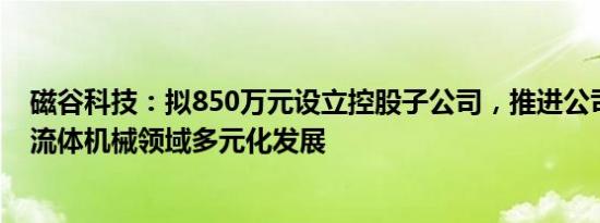 磁谷科技：拟850万元设立控股子公司，推进公司在磁悬浮流体机械领域多元化发展