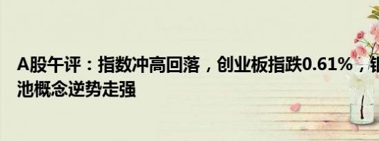 A股午评：指数冲高回落，创业板指跌0.61%，银行 固态电池概念逆势走强