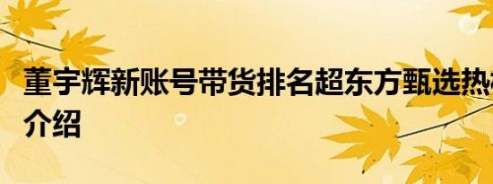 董宇辉新账号带货排名超东方甄选热相关内容介绍