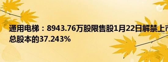 通用电梯：8943.76万股限售股1月22日解禁上市，占公司总股本的37.243%