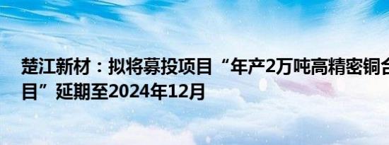 楚江新材：拟将募投项目“年产2万吨高精密铜合金线材项目”延期至2024年12月