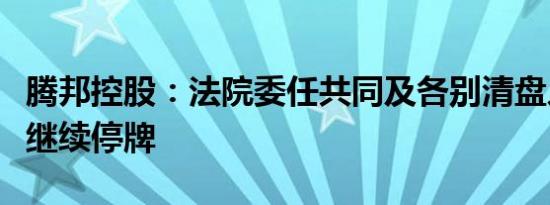 腾邦控股：法院委任共同及各别清盘人，股票继续停牌