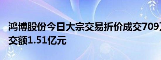 鸿博股份今日大宗交易折价成交709万股，成交额1.51亿元