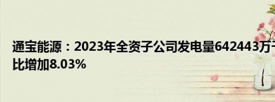 通宝能源：2023年全资子公司发电量642443万千瓦时，同比增加8.03%