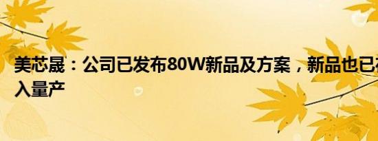 美芯晟：公司已发布80W新品及方案，新品也已在客户端进入量产