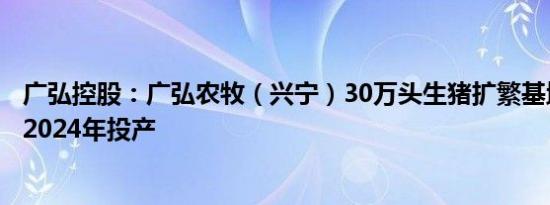 广弘控股：广弘农牧（兴宁）30万头生猪扩繁基地项目计划2024年投产