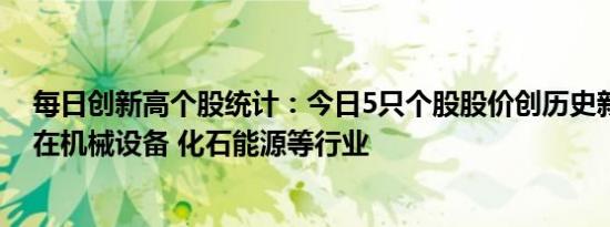 每日创新高个股统计：今日5只个股股价创历史新高，分布在机械设备 化石能源等行业