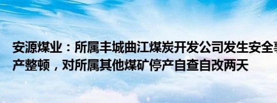 安源煤业：所属丰城曲江煤炭开发公司发生安全事故，已停产整顿，对所属其他煤矿停产自查自改两天