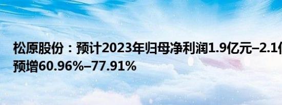 松原股份：预计2023年归母净利润1.9亿元–2.1亿元，同比预增60.96%–77.91%