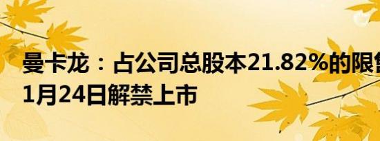 曼卡龙：占公司总股本21.82%的限售股将于1月24日解禁上市