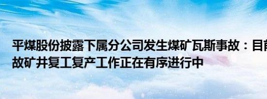 平煤股份披露下属分公司发生煤矿瓦斯事故：目前下属非事故矿井复工复产工作正在有序进行中