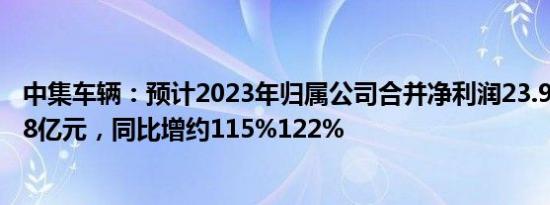 中集车辆：预计2023年归属公司合并净利润23.98亿至24.78亿元，同比增约115%122%