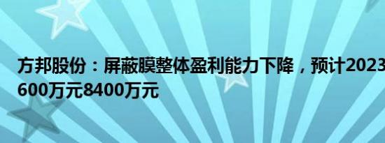 方邦股份：屏蔽膜整体盈利能力下降，预计2023年净亏损5600万元8400万元