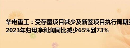 华电重工：受存量项目减少及新签项目执行周期影响，预计2023年归母净利润同比减少65%到73%