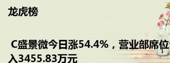 龙虎榜 | C盛景微今日涨54.4%，营业部席位合计净买入3455.83万元