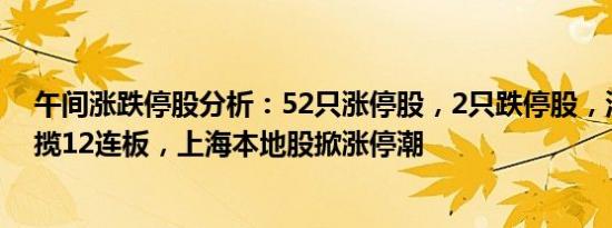 午间涨跌停股分析：52只涨停股，2只跌停股，深中华A狂揽12连板，上海本地股掀涨停潮