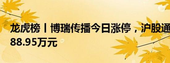 龙虎榜丨博瑞传播今日涨停，沪股通净卖出688.95万元