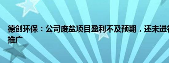 德创环保：公司废盐项目盈利不及预期，还未进行省外复制推广