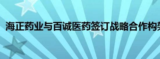 海正药业与百诚医药签订战略合作构架协议