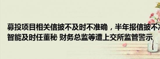 募投项目相关信披不及时不准确，半年报信披不准确，天永智能及时任董秘 财务总监等遭上交所监管警示