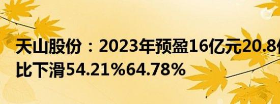 天山股份：2023年预盈16亿元20.8亿元，同比下滑54.21%64.78%