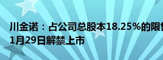 川金诺：占公司总股本18.25%的限售股将于1月29日解禁上市