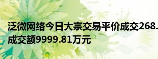 泛微网络今日大宗交易平价成交268.74万股，成交额9999.81万元