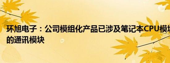 环旭电子：公司模组化产品已涉及笔记本CPU模块 头戴设备的通讯模块