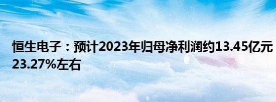 恒生电子：预计2023年归母净利润约13.45亿元，同比增加23.27%左右