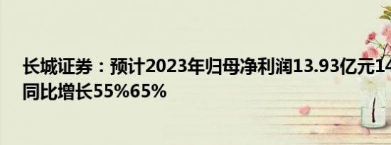 长城证券：预计2023年归母净利润13.93亿元14.83亿元，同比增长55%65%