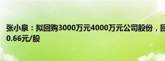 张小泉：拟回购3000万元4000万元公司股份，回购价不超20.66元/股