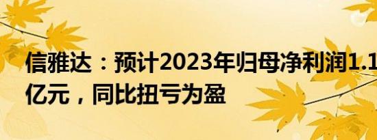 信雅达：预计2023年归母净利润1.1亿元1.5亿元，同比扭亏为盈